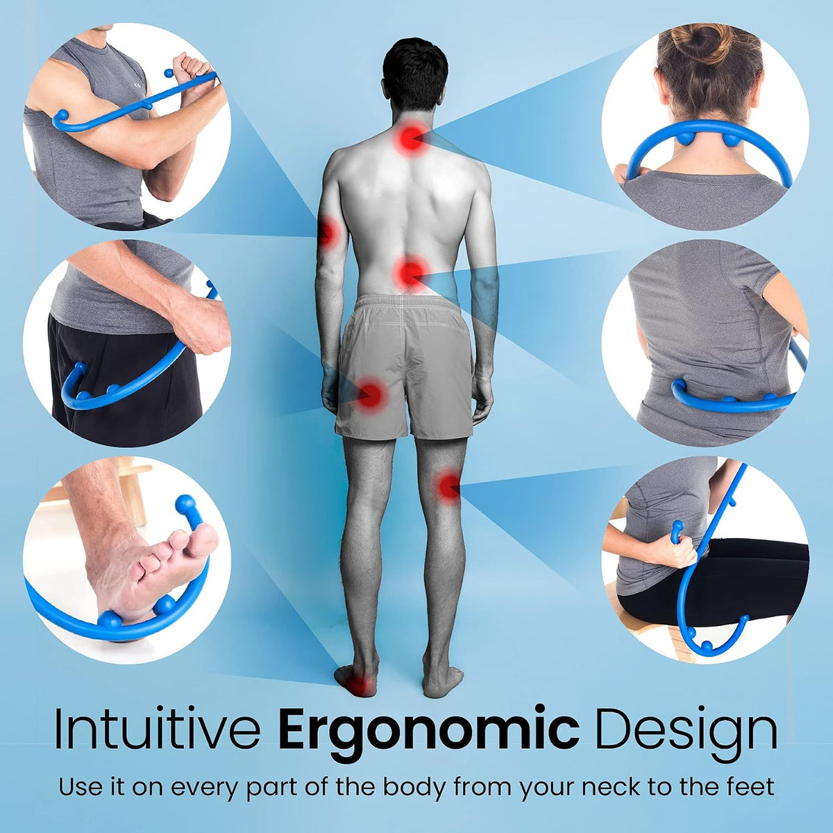 LiBa Deep Tissue Back Neck Massager Theracane for Pain Relief Blue