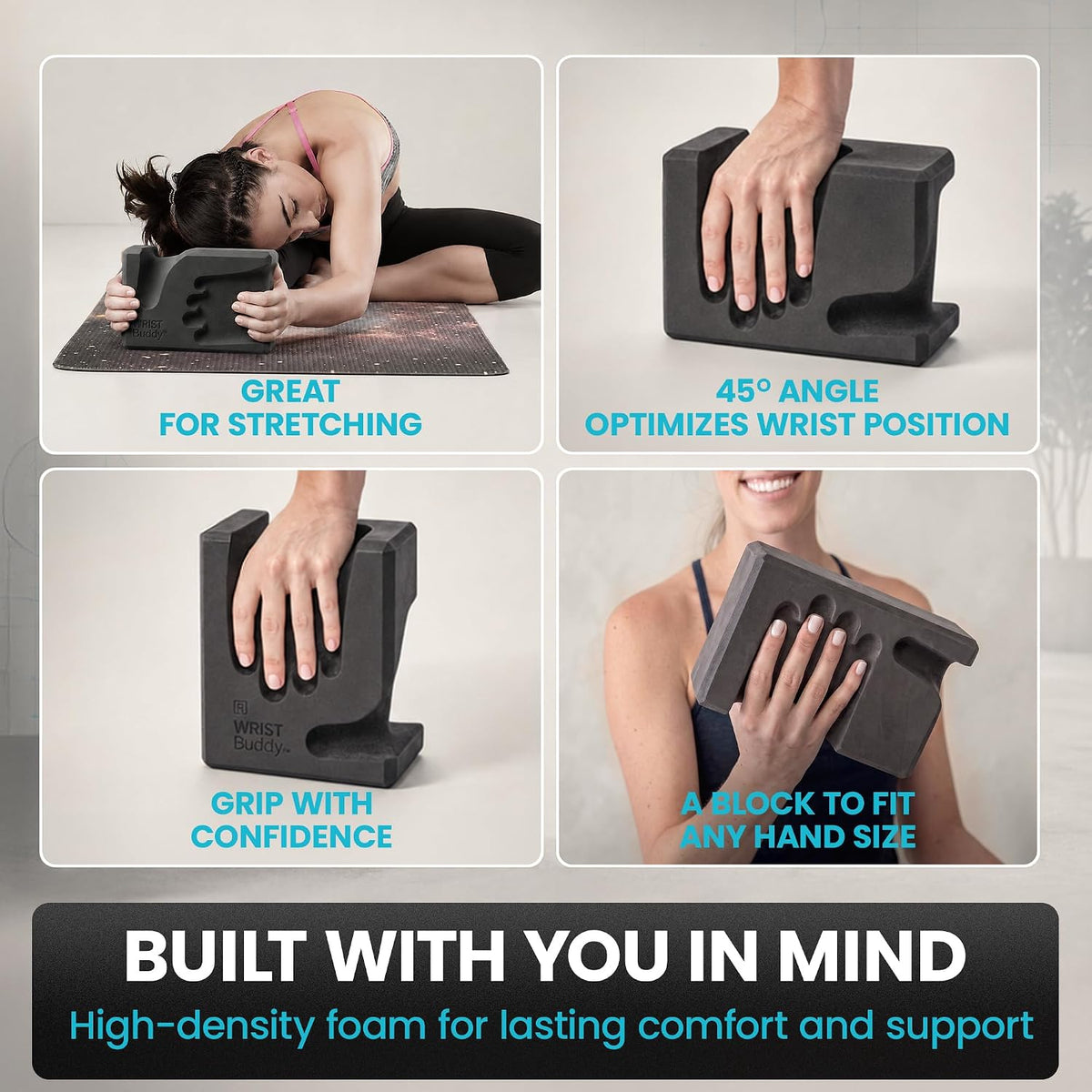 WRISTBuddy® Yoga Blocks 2 Pack, High Density Non-Slip, Hand-Shaped Design