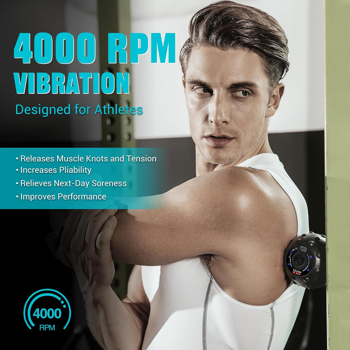 Vulken Vibrating Massage Ball with SphereStrap, Hands-Free Back Massager