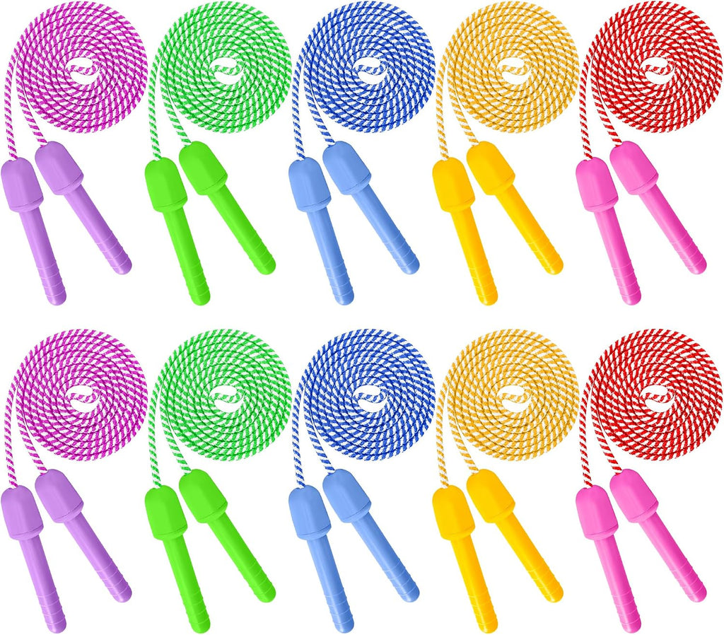 10 Pack Kids Jump Rope, Adjustable Nylon Skipping Ropes for Fitness